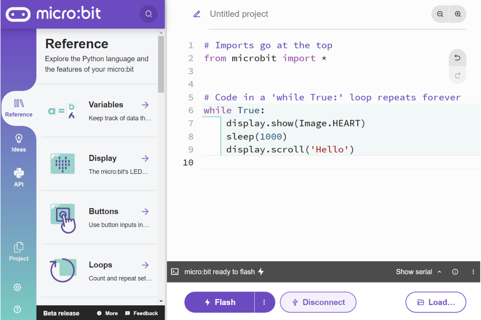 screenshot of the Python editor screen